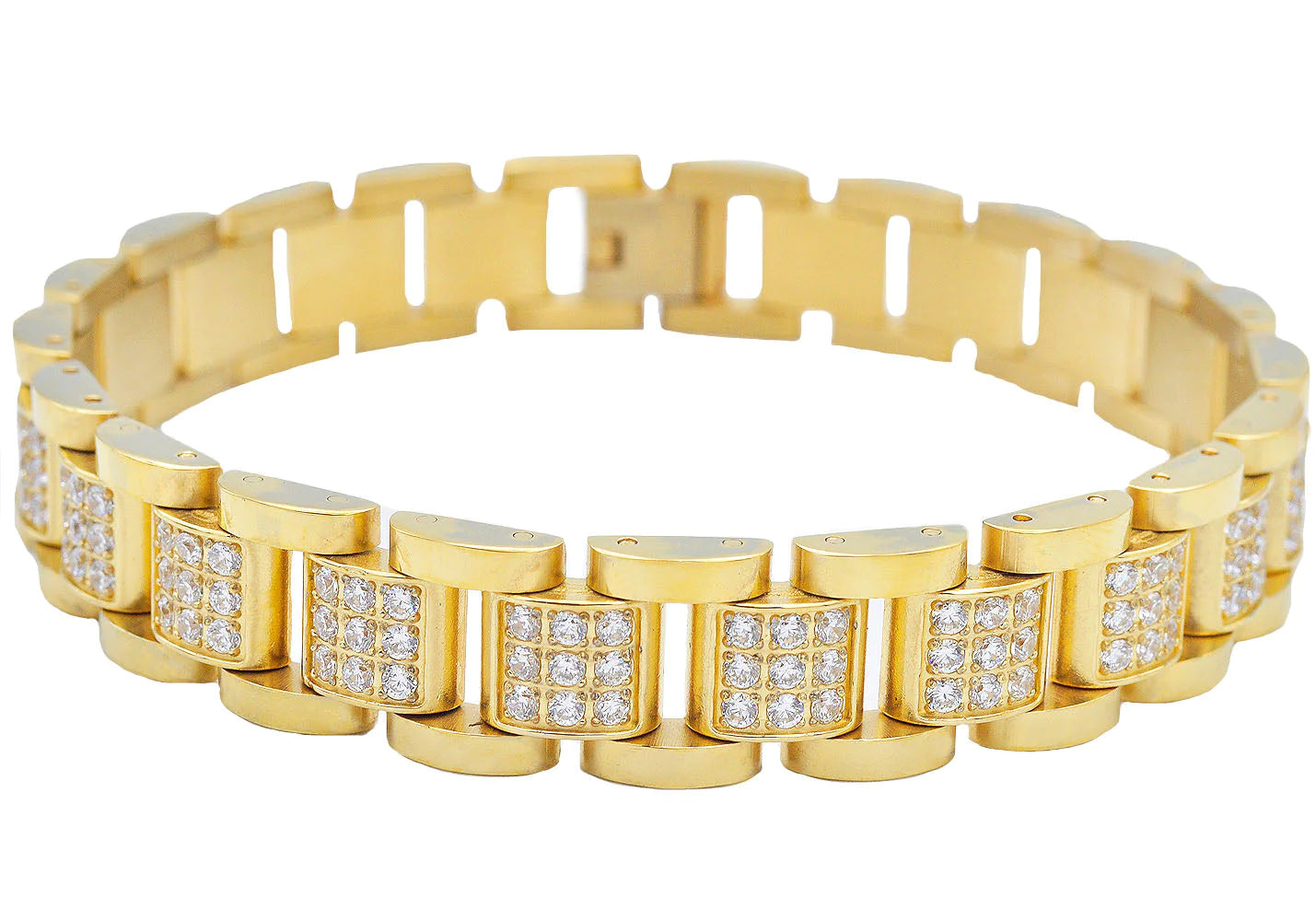 Blackjack Jewelry Blackjack Men's Bracelet Gold-Toned SS & Clear CZ BJB256G - Time After Time Watches