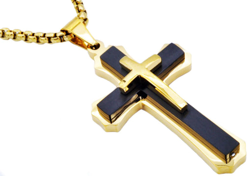 Blackjack Jewelry Blackjack Men's Gold-Plated & Black Cross Necklace SS BJP172BG - Time After Time Watches