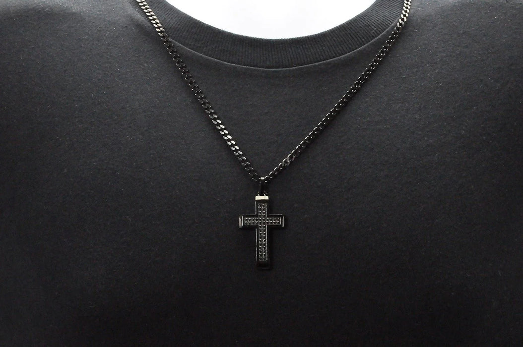 Blackjack Jewelry Blackjack Men's Necklace Black SS Cross BJP122B - Time After Time Watches