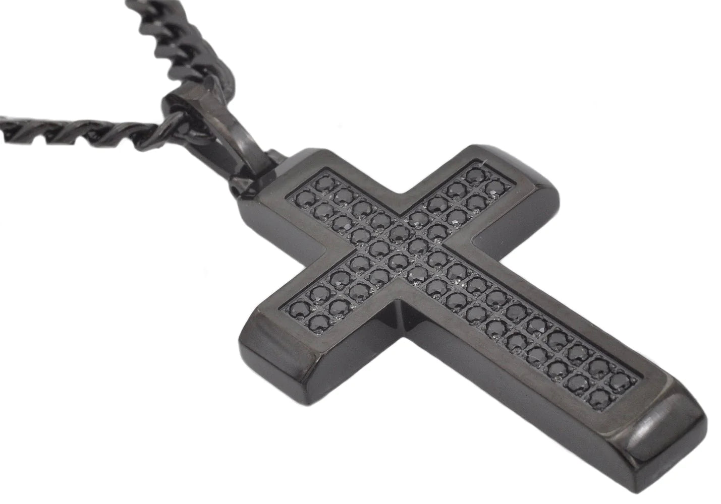 Blackjack Jewelry Blackjack Men's Necklace Black SS Cross BJP122B - Time After Time Watches