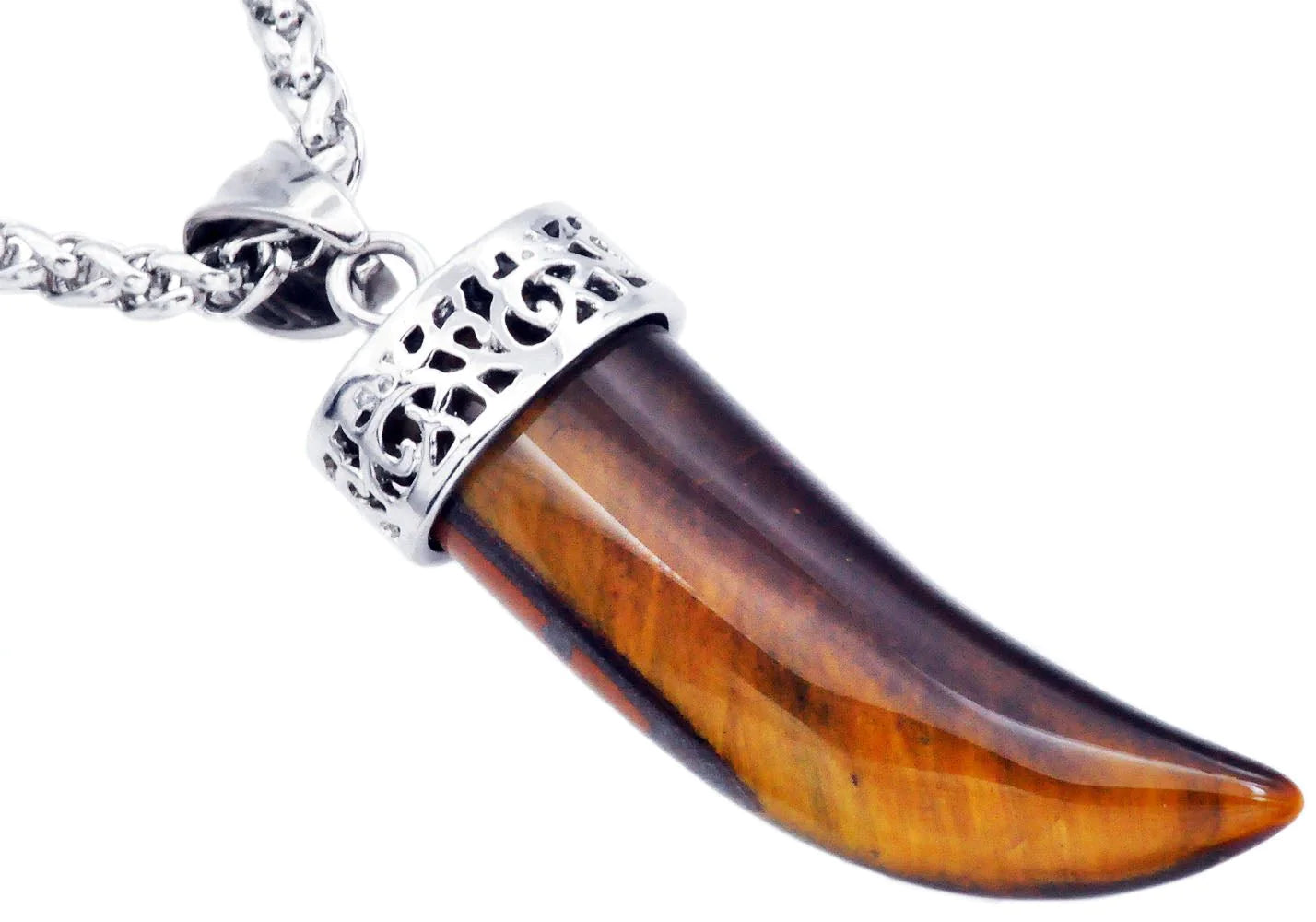 Blackjack Jewelry Blackjack Men's Tiger Eye Horn Necklace SS BJP163TE - Time After Time Watches