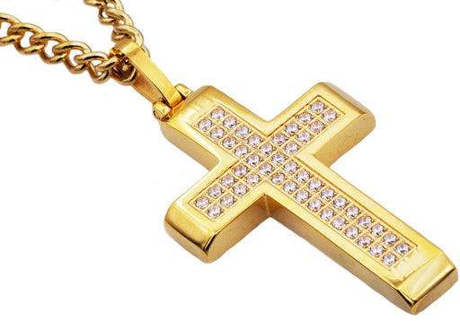 Blackjack Jewelry Blackjack Men's Necklace Gold-Toned Cross & Chain CZ SS BJP11S - Time After Time Watches