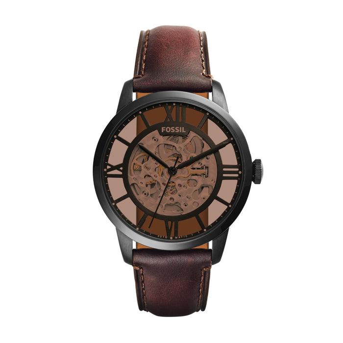 Fossil Fossil Townsmen Skeleton Dial Black Dial Dark Brown Strap - Time After Time Watches