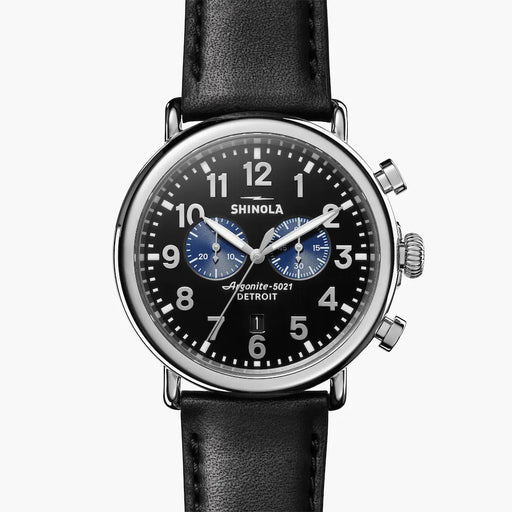 Shinola Shinola, The Runwell Chrono 47mm Black Dial Black Leather - Time After Time Watches