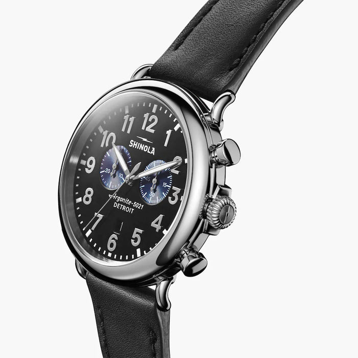 Shinola Shinola, The Runwell Chrono 47mm Black Dial Black Leather - Time After Time Watches