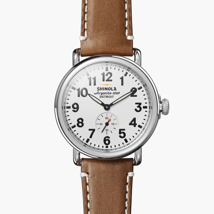 Shinola Shinola, The Runwell 41mm White Dial Brown Leather - Time After Time Watches