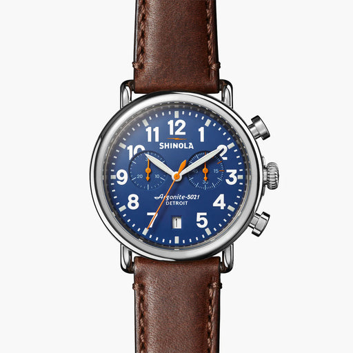 Shinola Shinola, The Runwell 41mm Blue Dial Brown Leather - Time After Time Watches